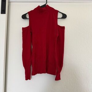 Cache Women Red Turtleneck Cold Shoulder Cutout Long Sleeve Sweater Winter Knit